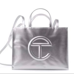 Medium Silver Telfar Shopping Bag